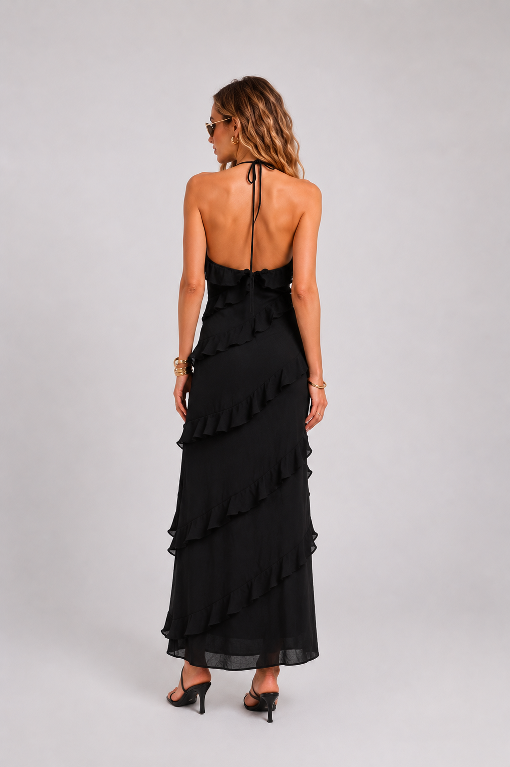 black v neck maxi dress