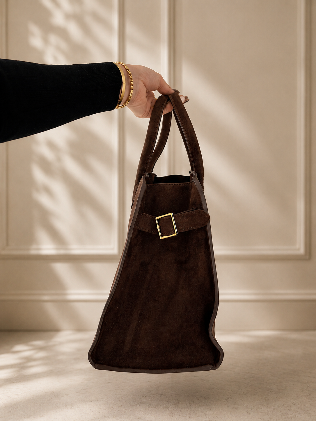 brown top handle handbag