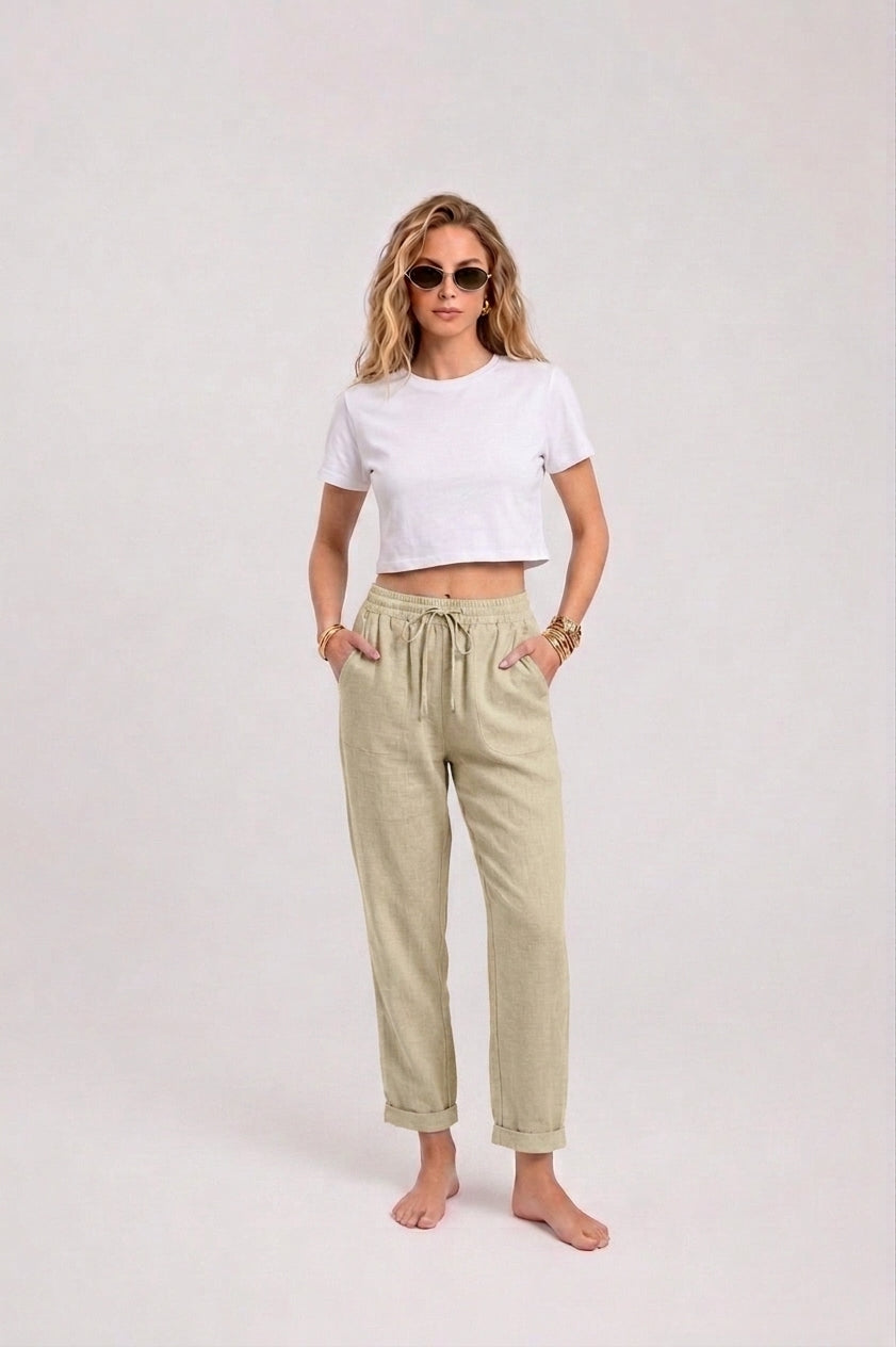 drawstring linen pants women