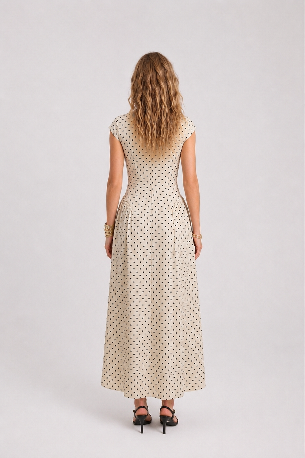 high neck cap sleeve dress