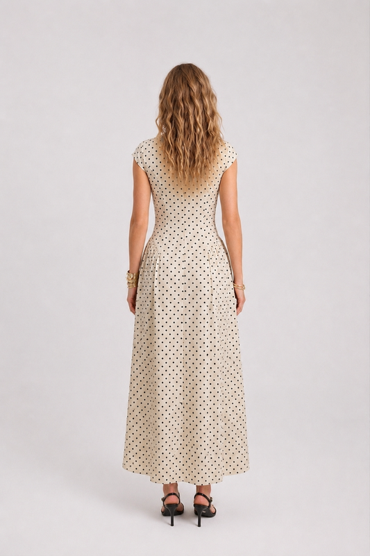 high neck cap sleeve dress