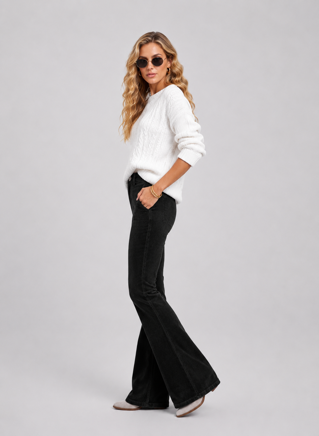 high waist flare trousers