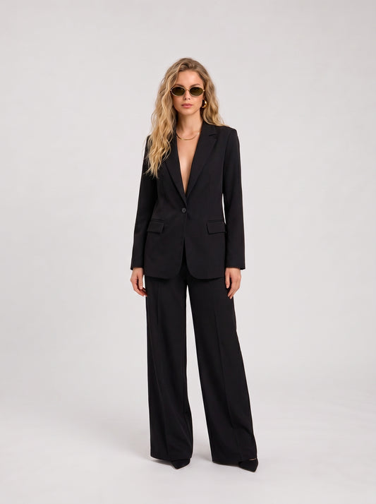 Women's Elegant Blazer and Trousers Set | Chic Modern Outfit Black