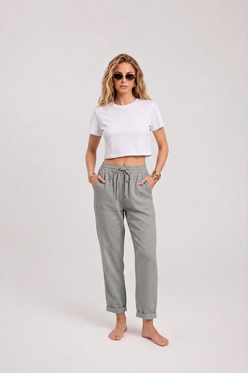 white elastic waist trousers