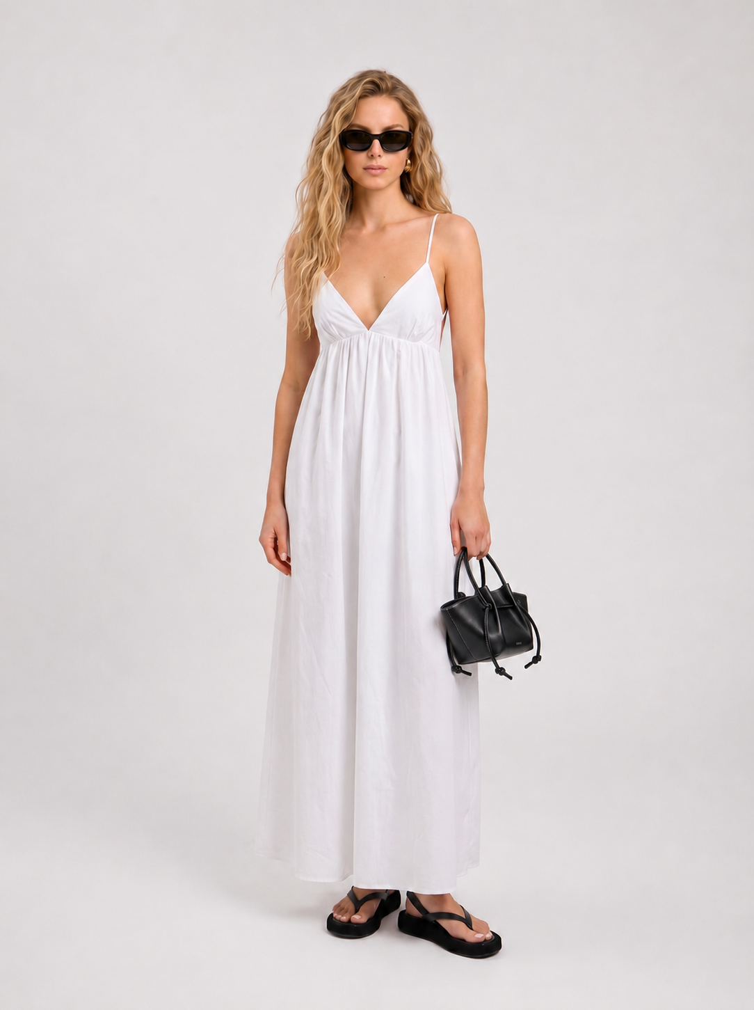 white v neck maxi dress