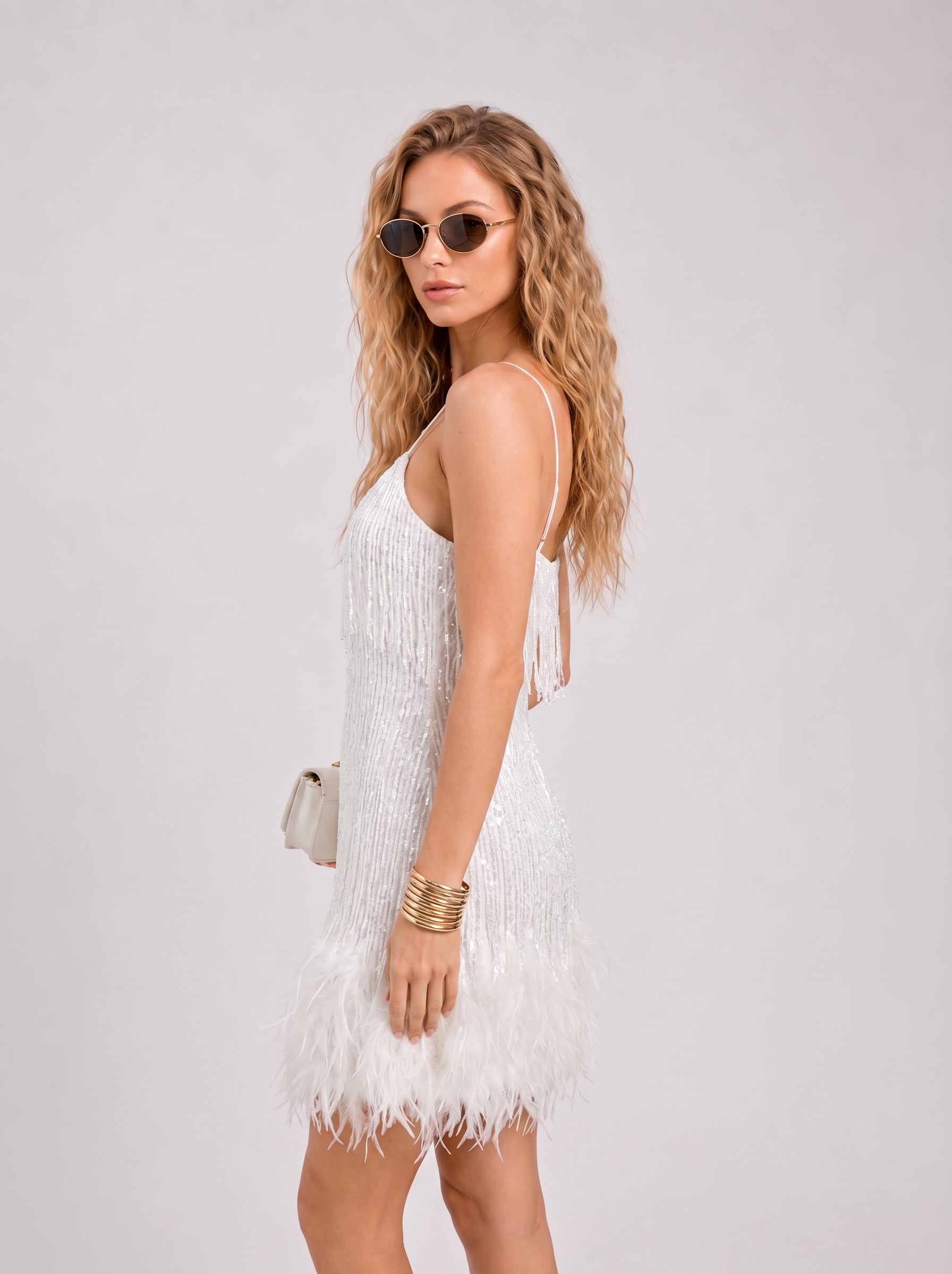 white v neck mini dress