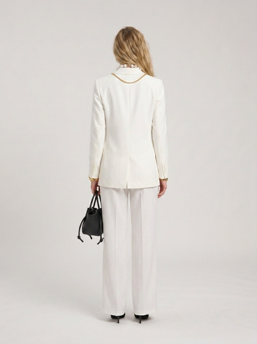 white wide leg trouser set