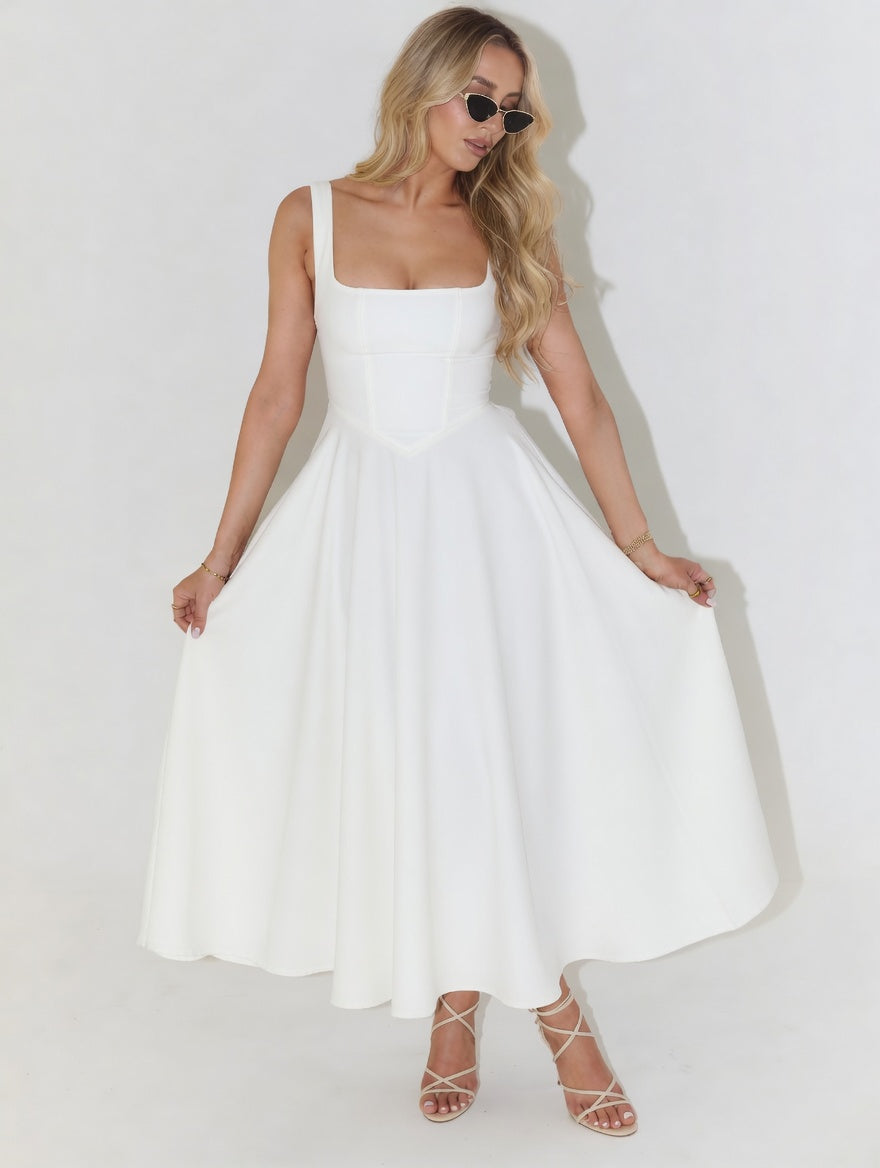 wide strap flared dress