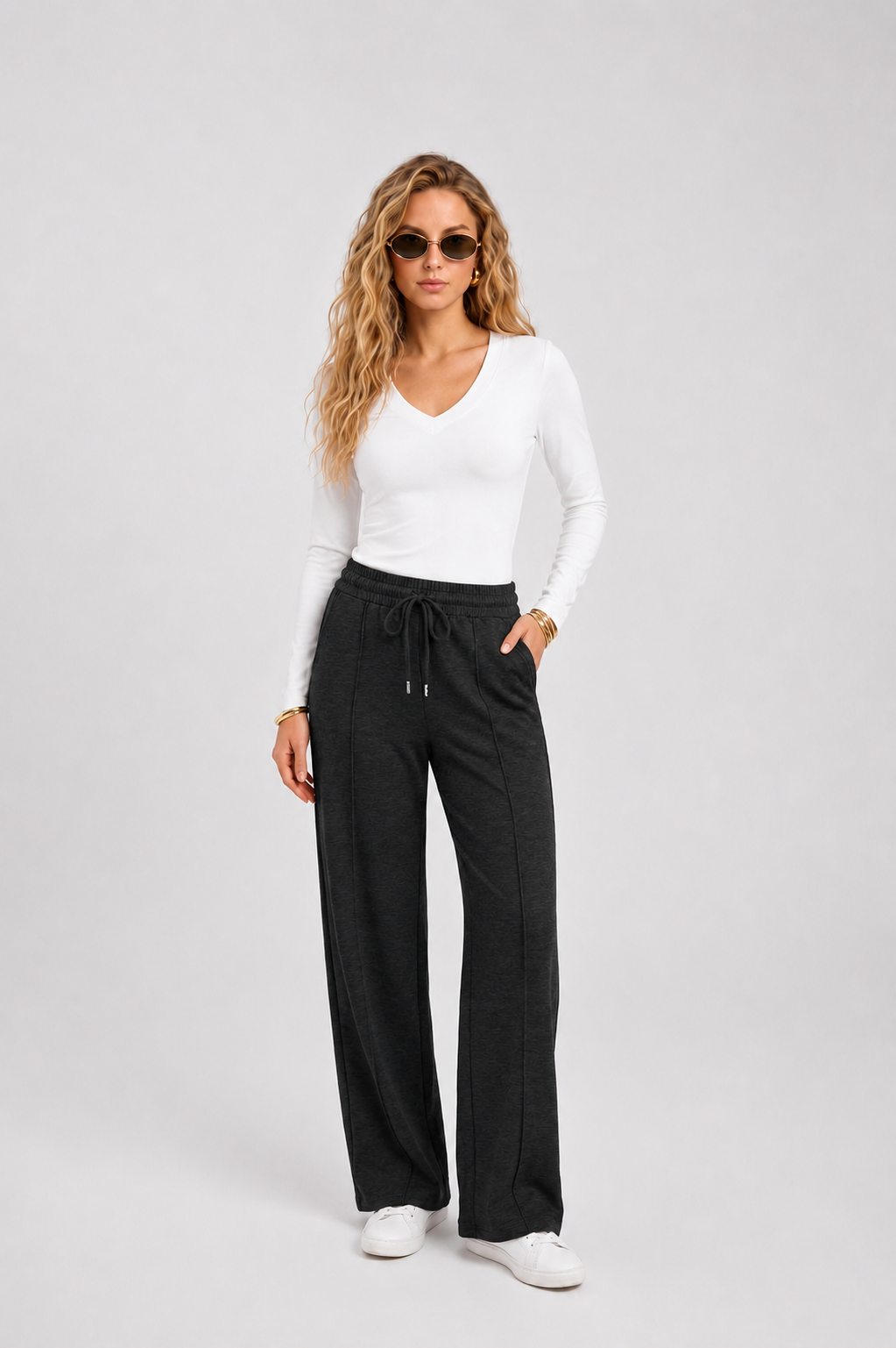 women anthracite wide leg joggers