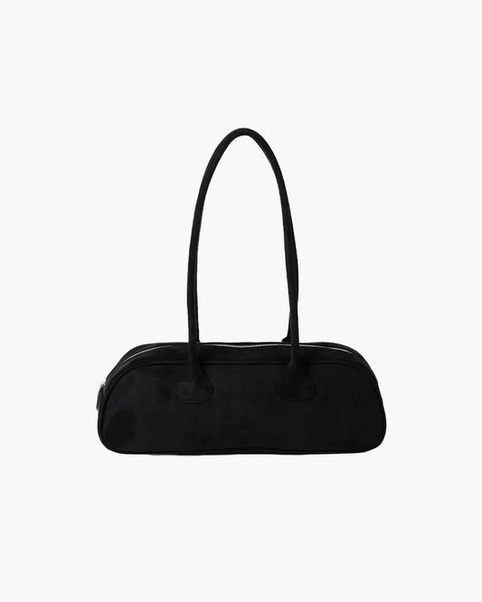 women black vegan suede shoulder bag