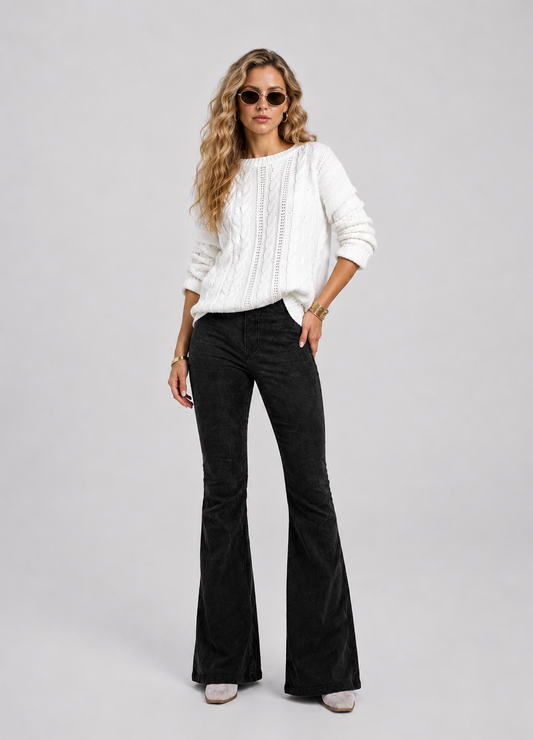 women black velvet flare pants